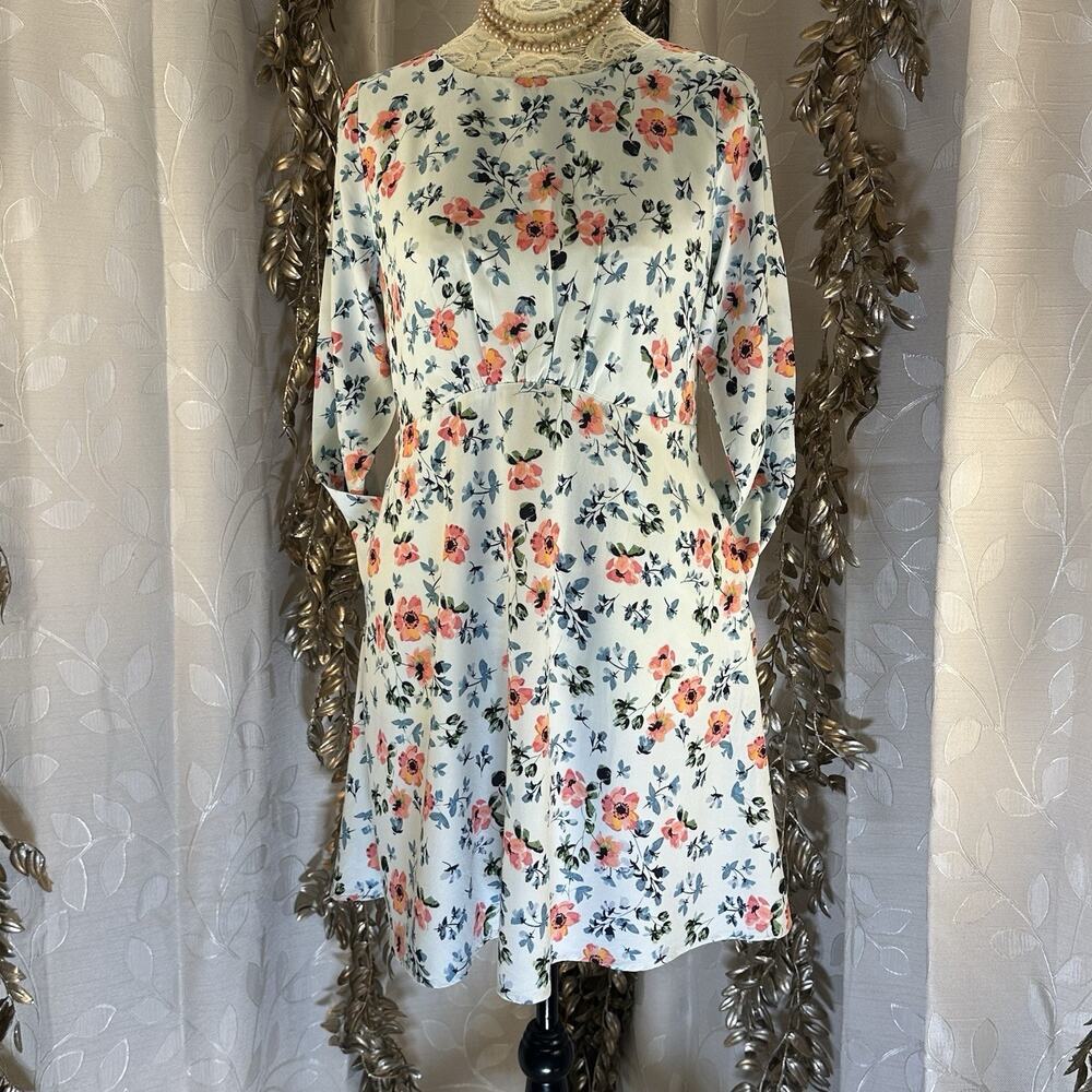 LOFT Floral Mini Dress | Size 4 | Soft Blue Pink Bloom | Cottagecore Spring - Picture 7 of 14